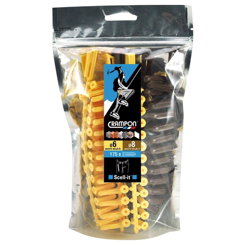 175 Chevilles Universelles en Grappe Ø6X25 Ø8X32 Collerette Anti-Chute Nervures Anti-Rotation CRAMPON