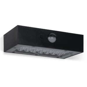 Lampe LED solaire 3W Applique murale noire avec détecteur de mouvement 350 Lumens IP65 ASLO