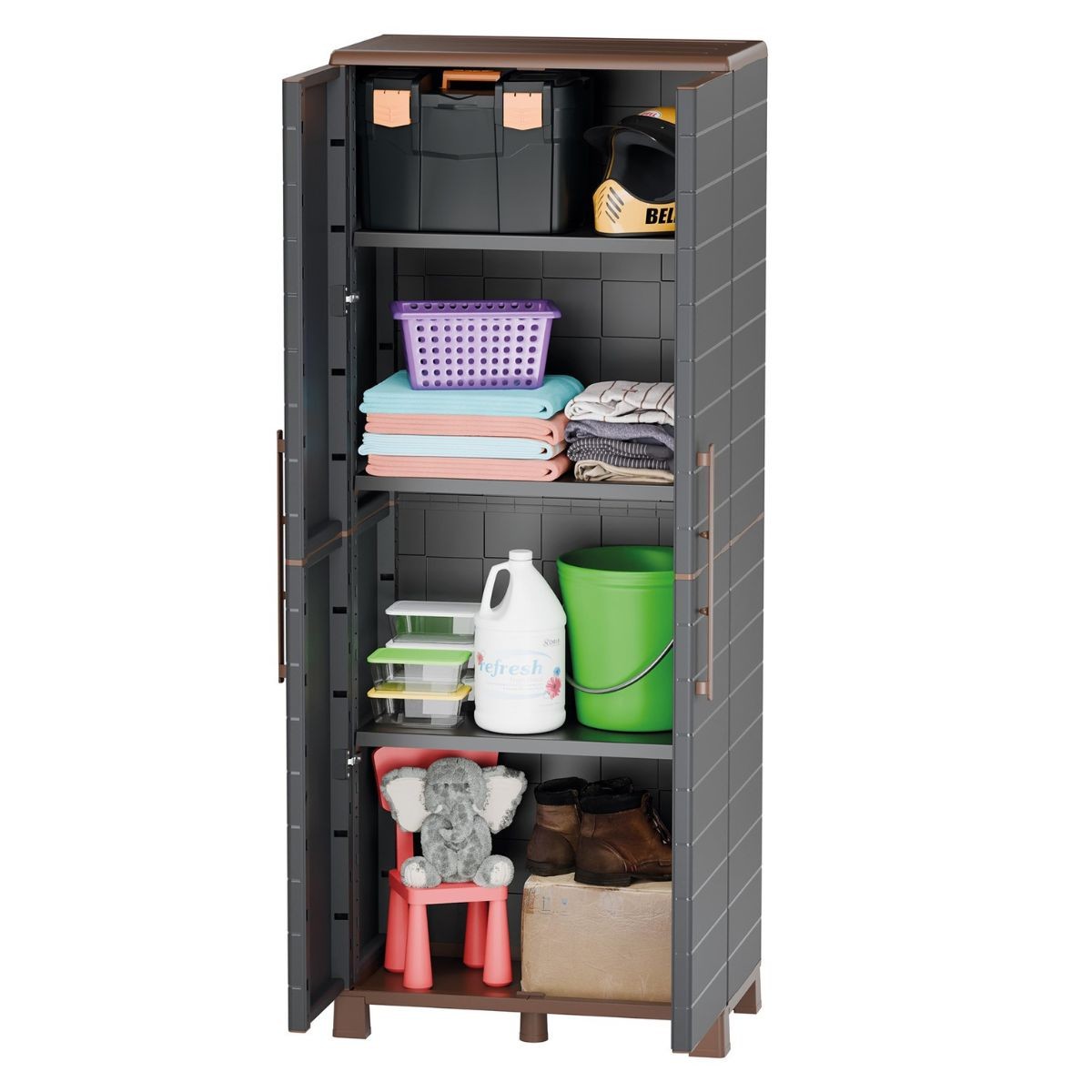 Armoire de rangement anthracite 3 étagères réglables charnières acier 68x37x169cm ARTPLAST – Image 4