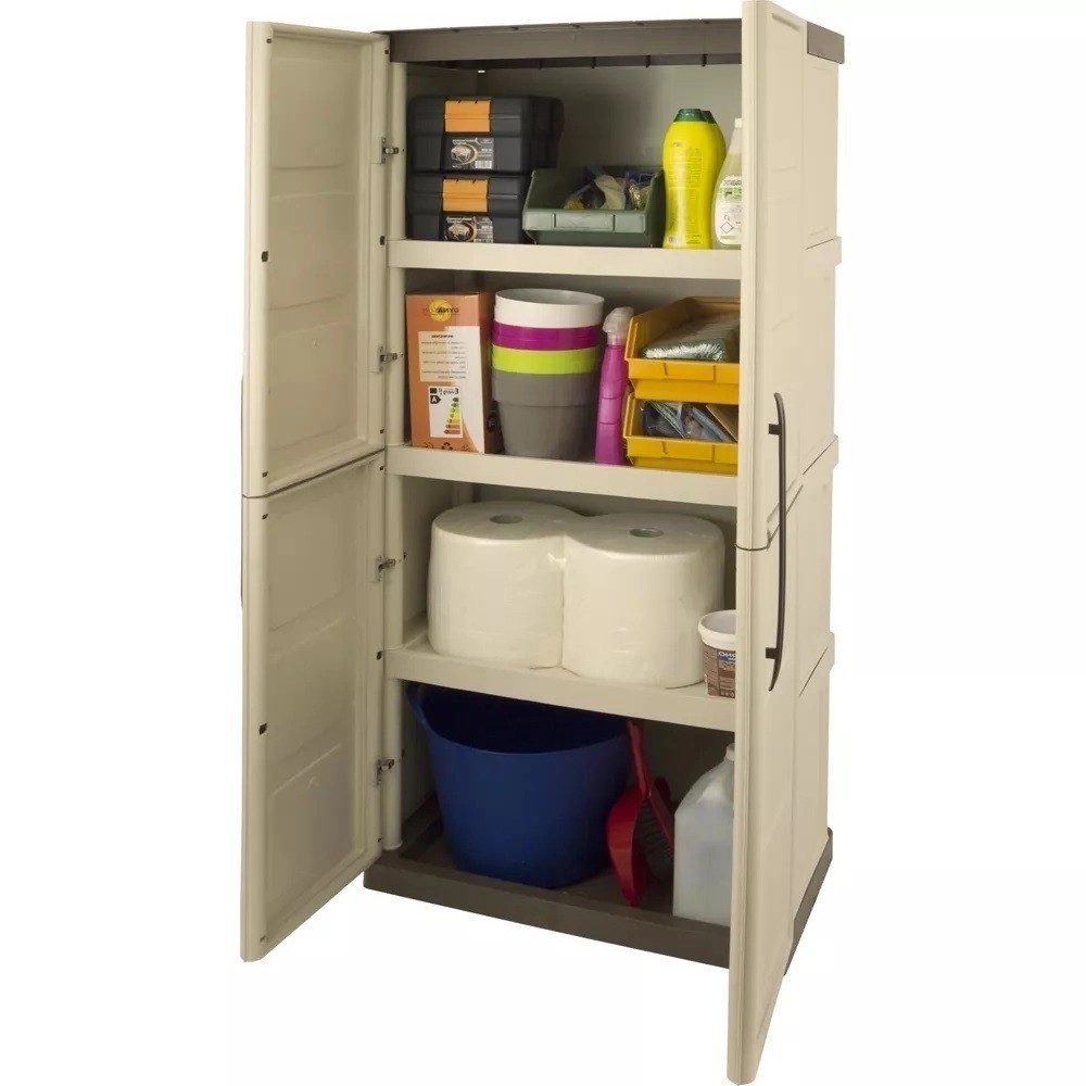 Armoire de Rangement Haute - 2 Portes - 3 Étagères supportant 30kg - Polypropylène Recyclé - ARTPLAST – Image 6