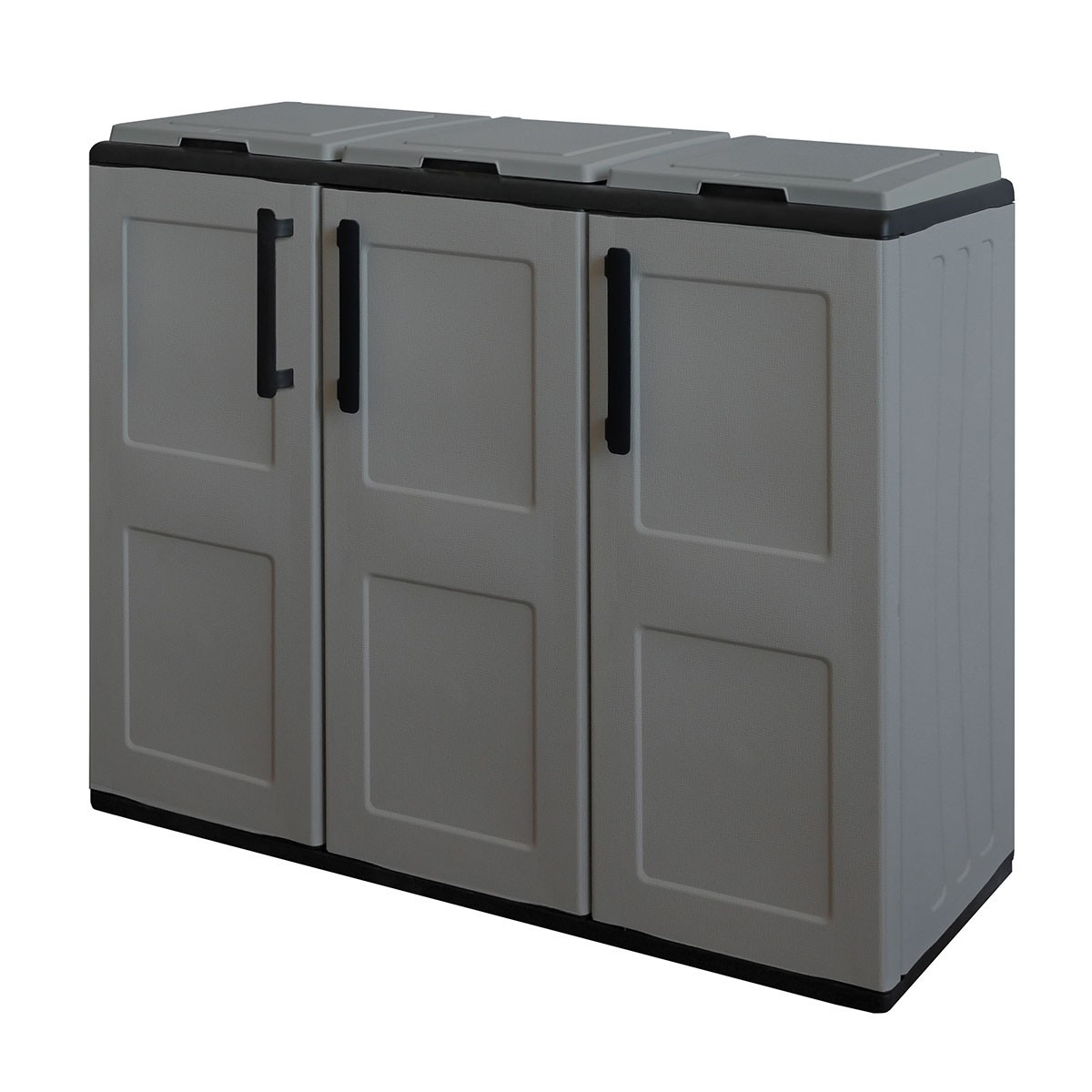 Armoire de Tri Sélectif 3 Poubelles Gris Polypropylène Recyclable Résistante aux Intempéries Charnières Acier Robuste - INTEC