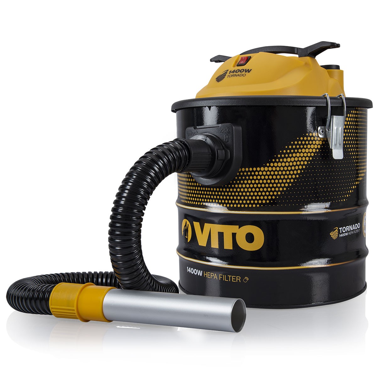 Aspirateur de cendres 1400W Cuve 18L Filtre HEPA TORNADO Pour Barbecues et Poêles Jusqu'à 50°C VITO PRO-POWER