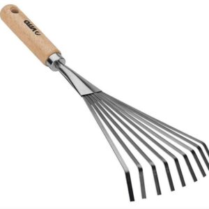 Balai de jardin VITO 8 dents 13cm Manche bois robuste Fer forgé inoxydable