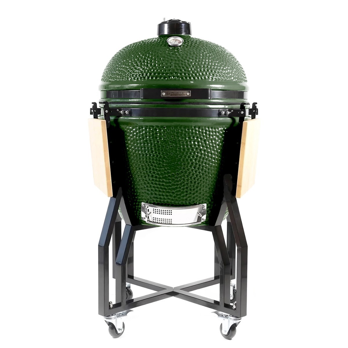 Barbecue à charbon Kamado Vert Ø56cm Grille Ø47cm Céramique 4 Roulettes Pivotantes INTEC – Image 3