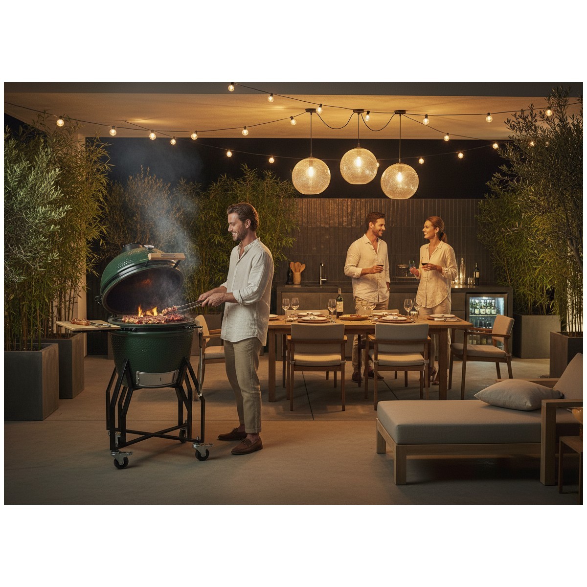 Barbecue à charbon Kamado Vert Ø56cm Grille Ø47cm Céramique 4 Roulettes Pivotantes INTEC – Image 5