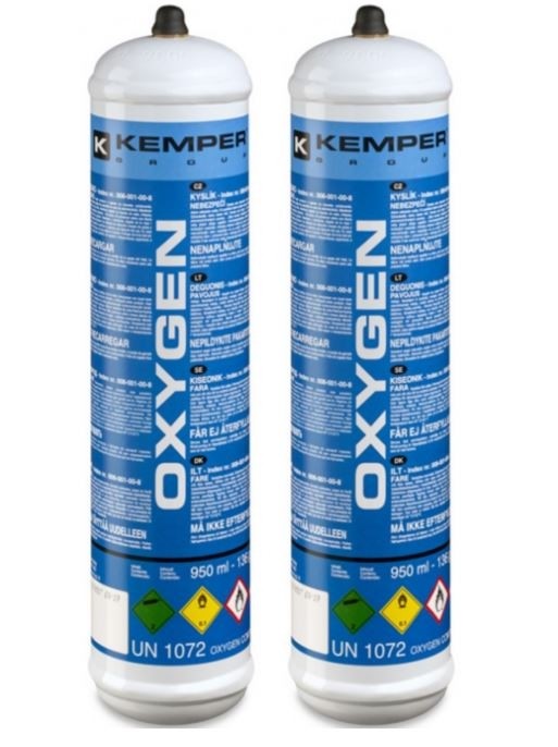 Bouteille d'oxygène 110 bar Pack x2 M10 Bi-gaz Jetable 110L KEMPER