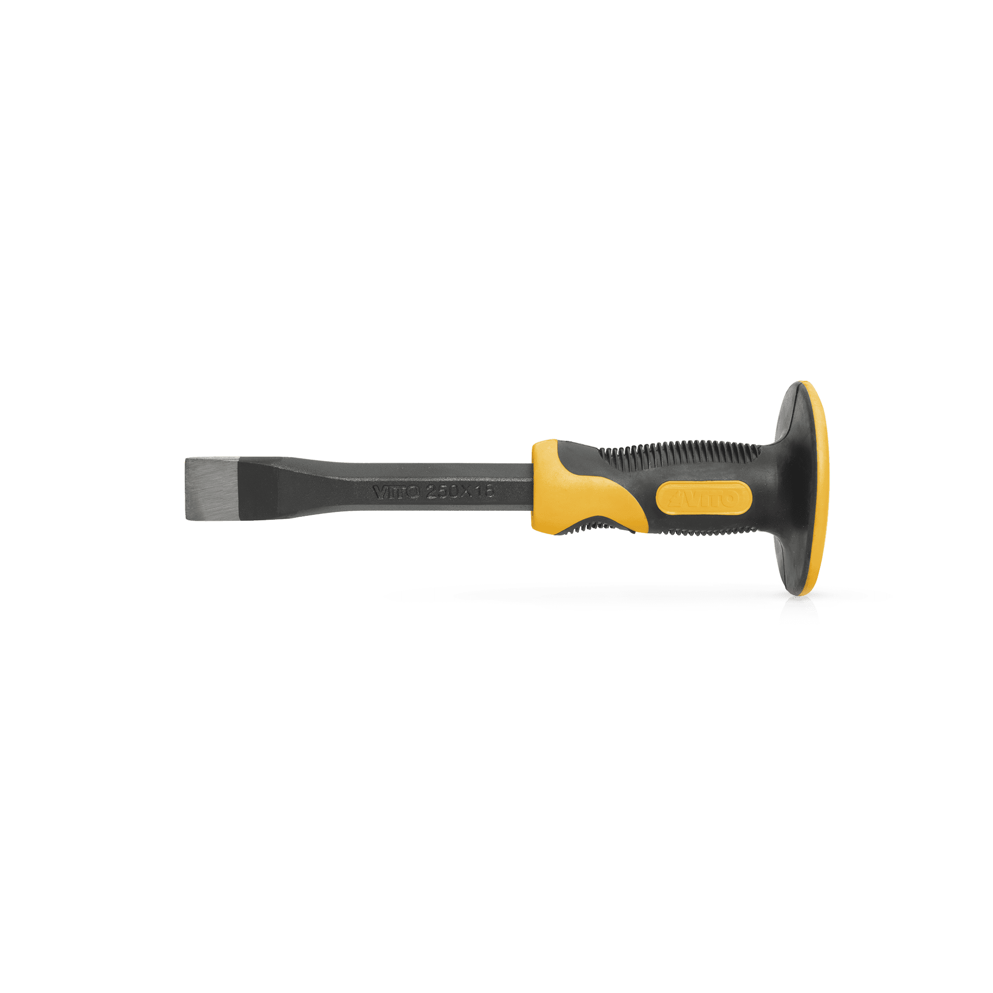 Burin plat avec pare-coups 250 x 18 mm acier forgé trempé caoutchouc thermoplastique VITO