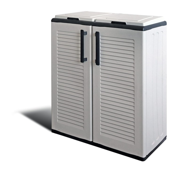Cache Poubelles Tri Sélectif 2 Couvercles Gris 68x37x90 cm – Armoire Recyclage ARTPLAST