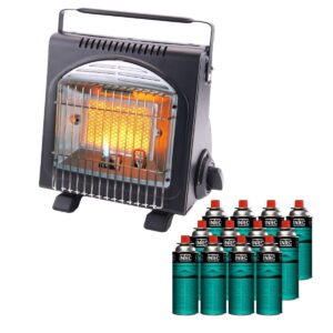 Chauffage à gaz portable Fuego 1700W + 12 cartouches butane EN417 - Piezo - Sécurité Anti basculement - ODS thermocouple - INTEC