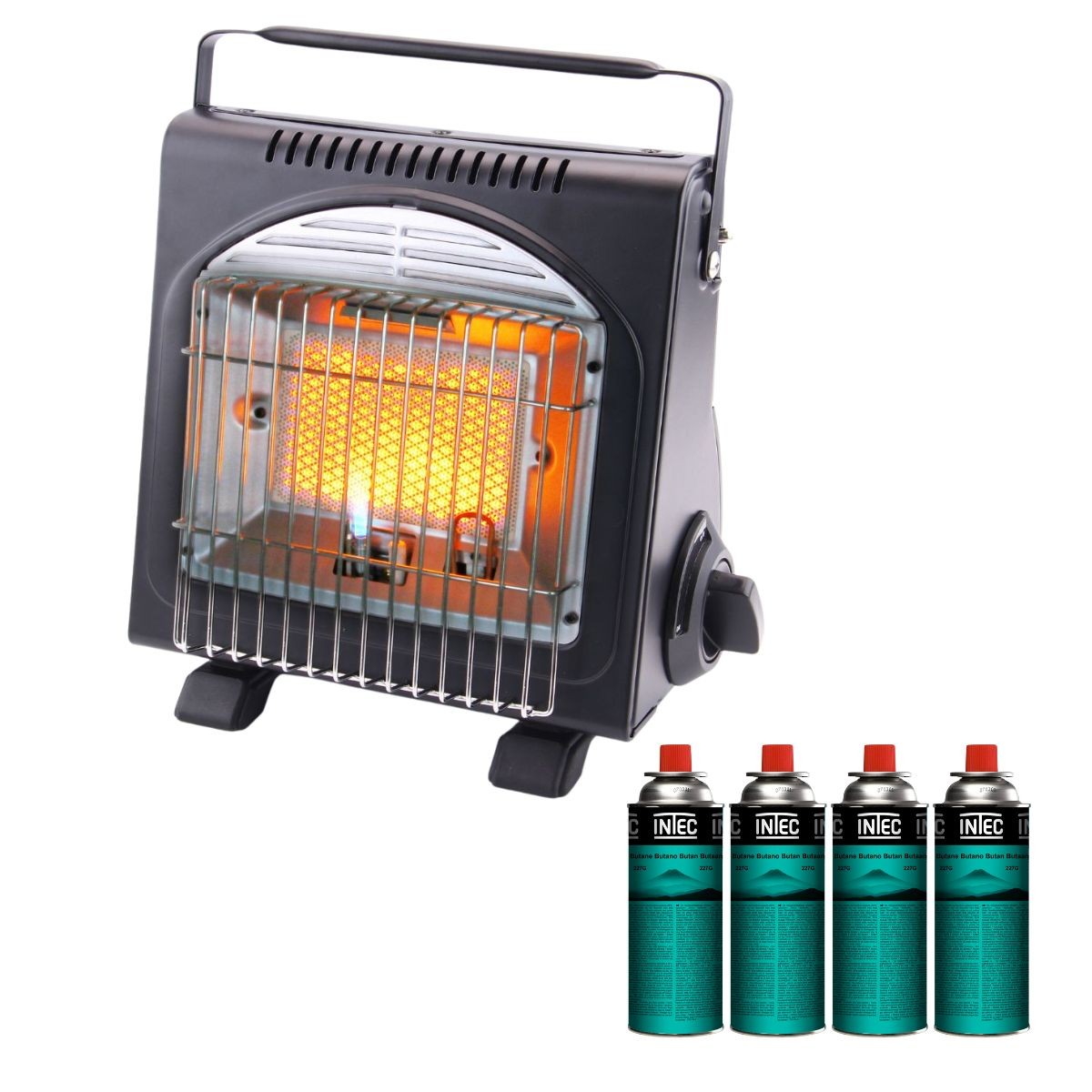 Chauffage à gaz portable Fuego 1700W + 4 cartouches butane EN417 - Piezo - Sécurité Anti basculement - ODS thermocouple - INTEC