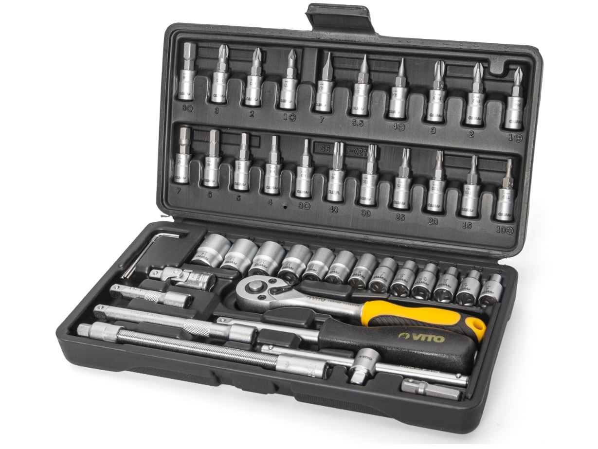 Coffret à douilles 46 pièces CRV 1/4 Chrome Vanadium Acier Inoxydable Haute Qualité VITO PRO-POWER – Image 4