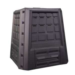 Composteur de jardin 380L Plastique recyclable Parois perforées Couvercle et trappe d'extraction INTEC