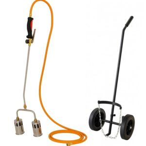 Désherbeur thermique Pro 2 brûleurs Ø60 mm Tuyau 5m Régulateur de pression 0-4.0 bar Chariot pour bouteille INTEC