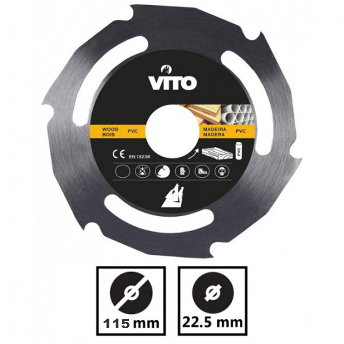 Disque coupe bois et PVC 115mm Vitesse 12000 tr/min Alésage 225mm VITO PRO-POWER – Image 2