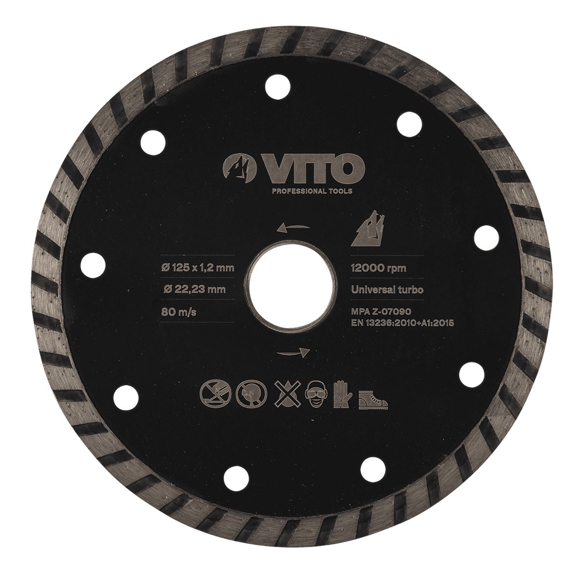 Disque diamant 125mm 1.2mm Alésage 22.5mm Vitesse 12200 tr/min VITO PRO-POWER