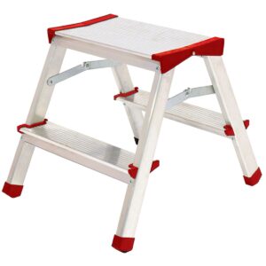 Escabeau Marche-pied 2 Marches Aluminium Portée 125 kg Pieds Anti-dérapants BRIXO