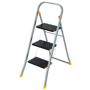 Escabeau Pliable 3 Marches Acier Charge 150kg Pieds Antidérapants INTEC
