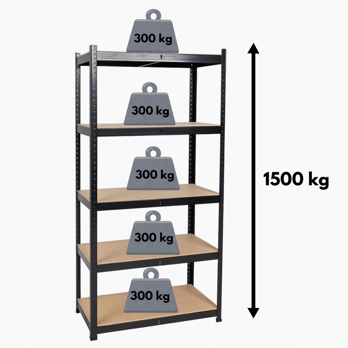 Étagère de Rangement - Métal Noir - 5 Plateaux Bois MDF supportant 1500kg - 90x40x180 cm - INTEC – Image 3