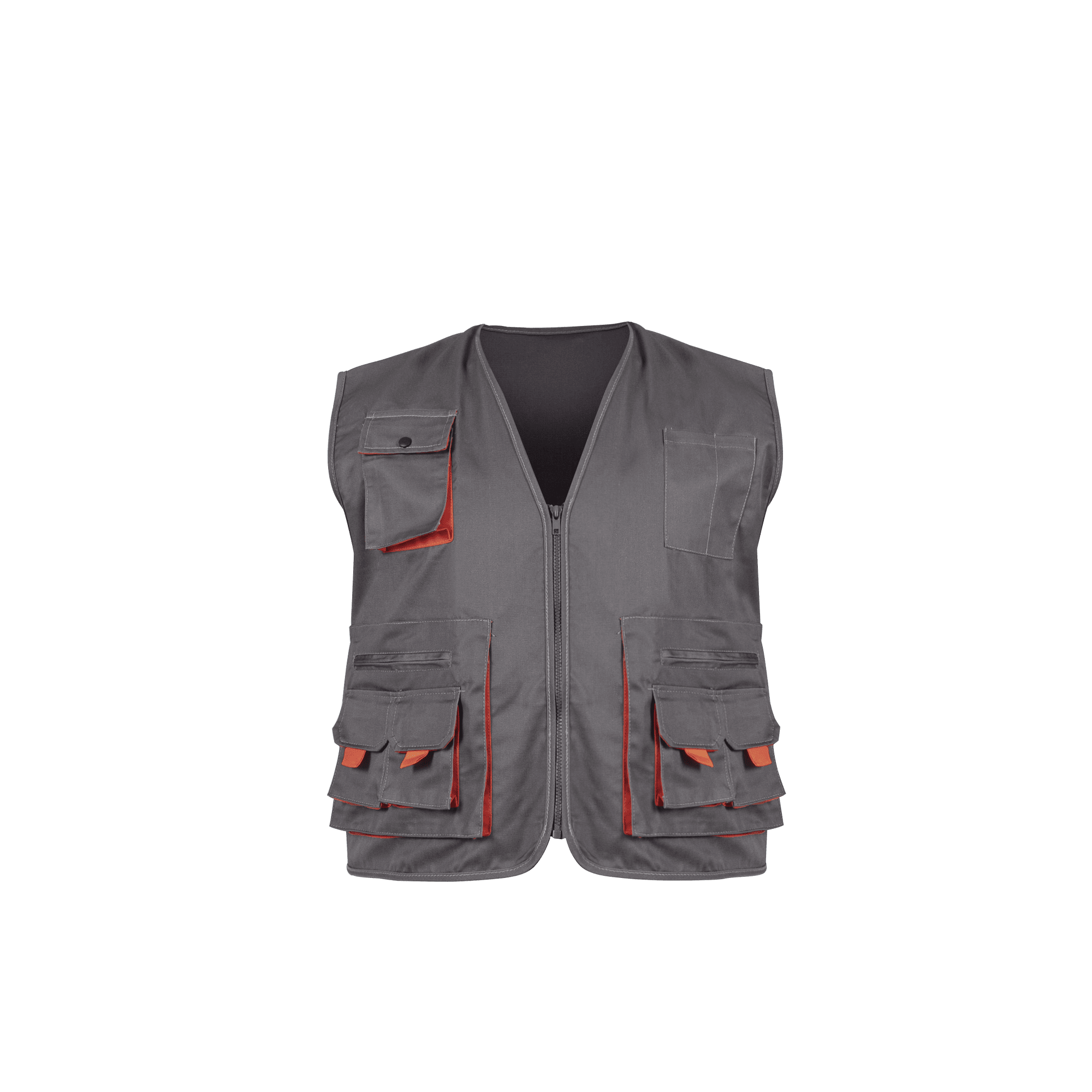 Gilet multipoches zippé Gris - Taille L - 65% Polyester 35% Coton - VITO