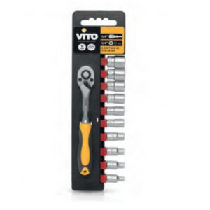 Jeu de 10 douilles 1/2'' Chrome vanadium clé à cliquet réversible 11 pièces - VITO PRO-POWER