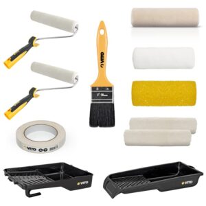 Kit 10 Outils Peinture 2 bacs peinture 2 rouleaux + 5 recharges +1 pinceau plat + 1 ruban de masquage VITO
