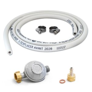 Kit connexion gaz 6x12 mm avec détendeur Butane 28 mbar tuyau souple 1.50 m embout tétine PROWELTEK