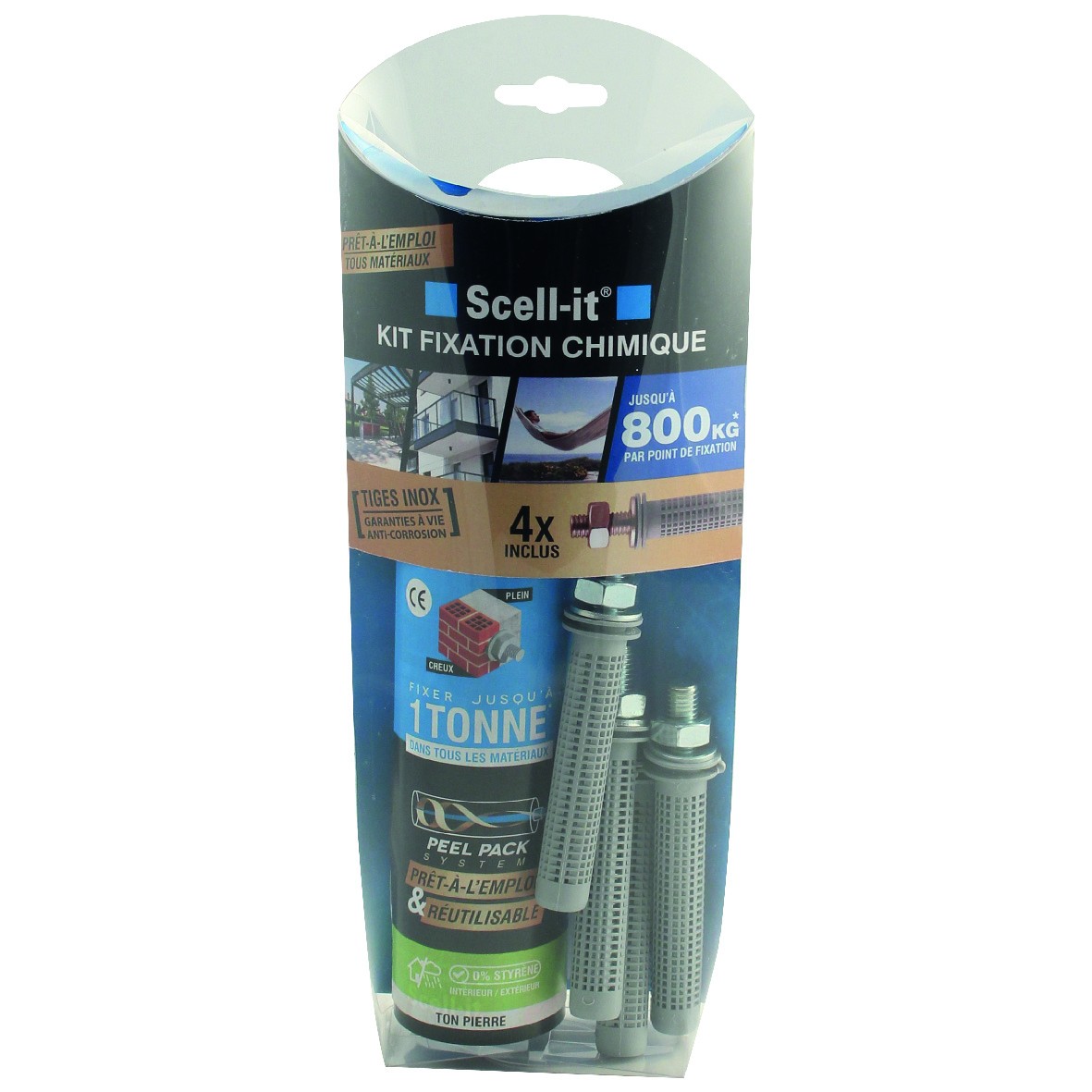 Kit de Scellement Chimique Tiges INOX M10 800Kg PEEL PACK SCELL-IT