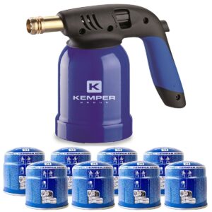 Lampe à souder gaz allumage piezo acier antichoc 8 cartouches sécurité stop gaz KEMPER