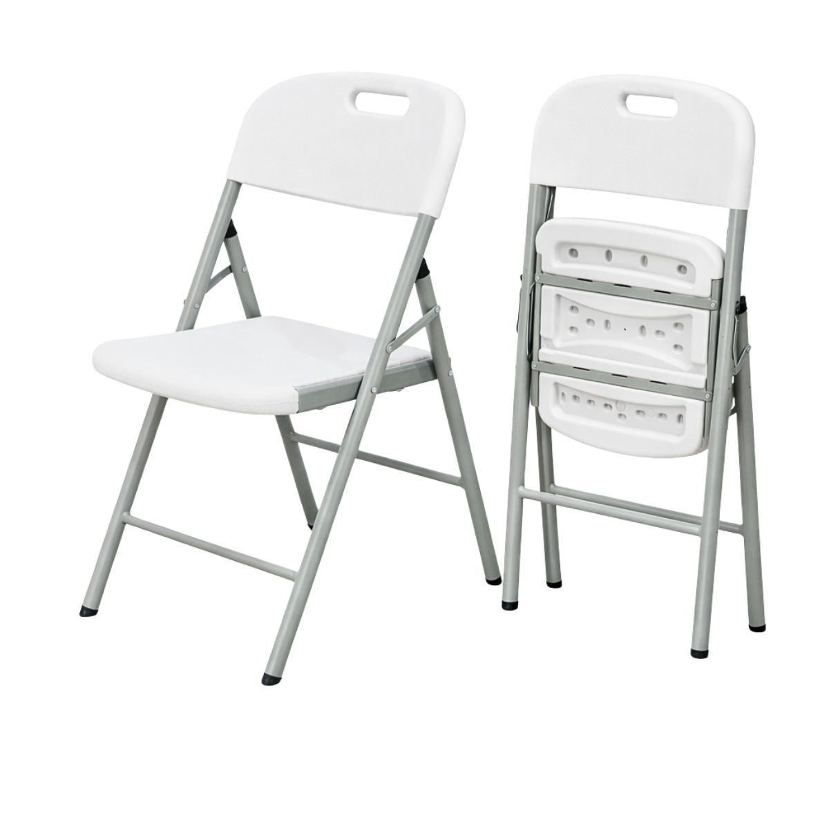 Lot de 2 Chaises pliantes blanches Acier HDPE 120kg KZ GARDEN – Image 2