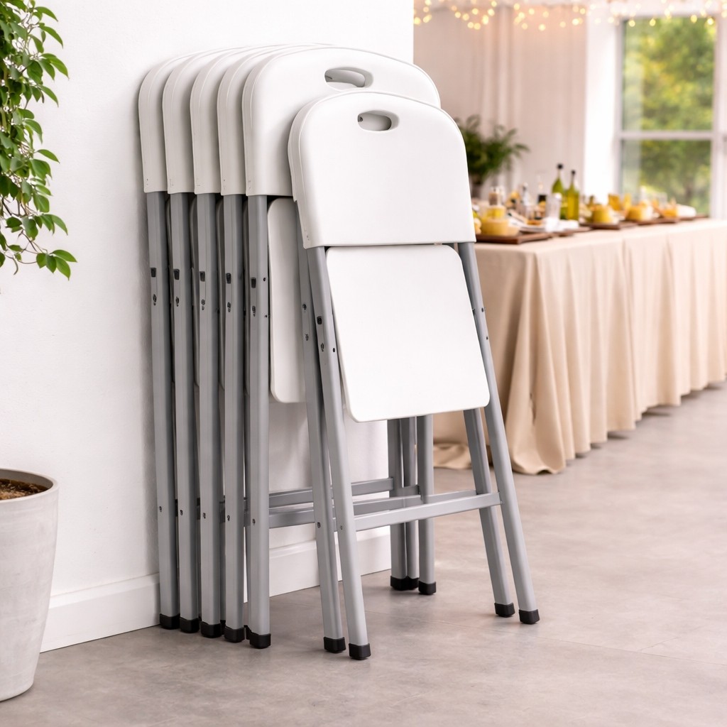 Lot de 2 Chaises pliantes blanches Acier HDPE 120kg KZ GARDEN – Image 6