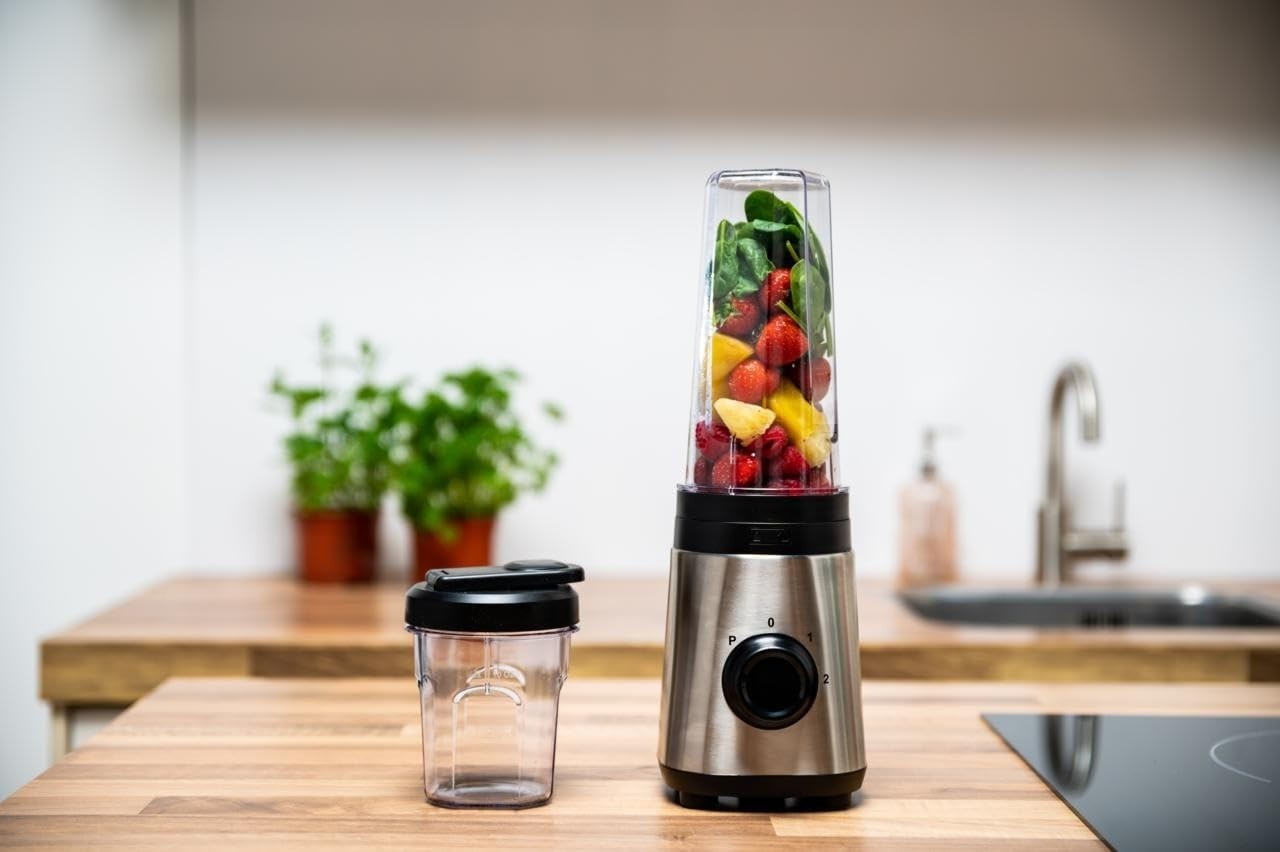 Mixeur Blender Smoothie 300W 2 Vitesses + Turbo 4 Lames Inox Gobelets 300/600 ml ALPINA – Image 5