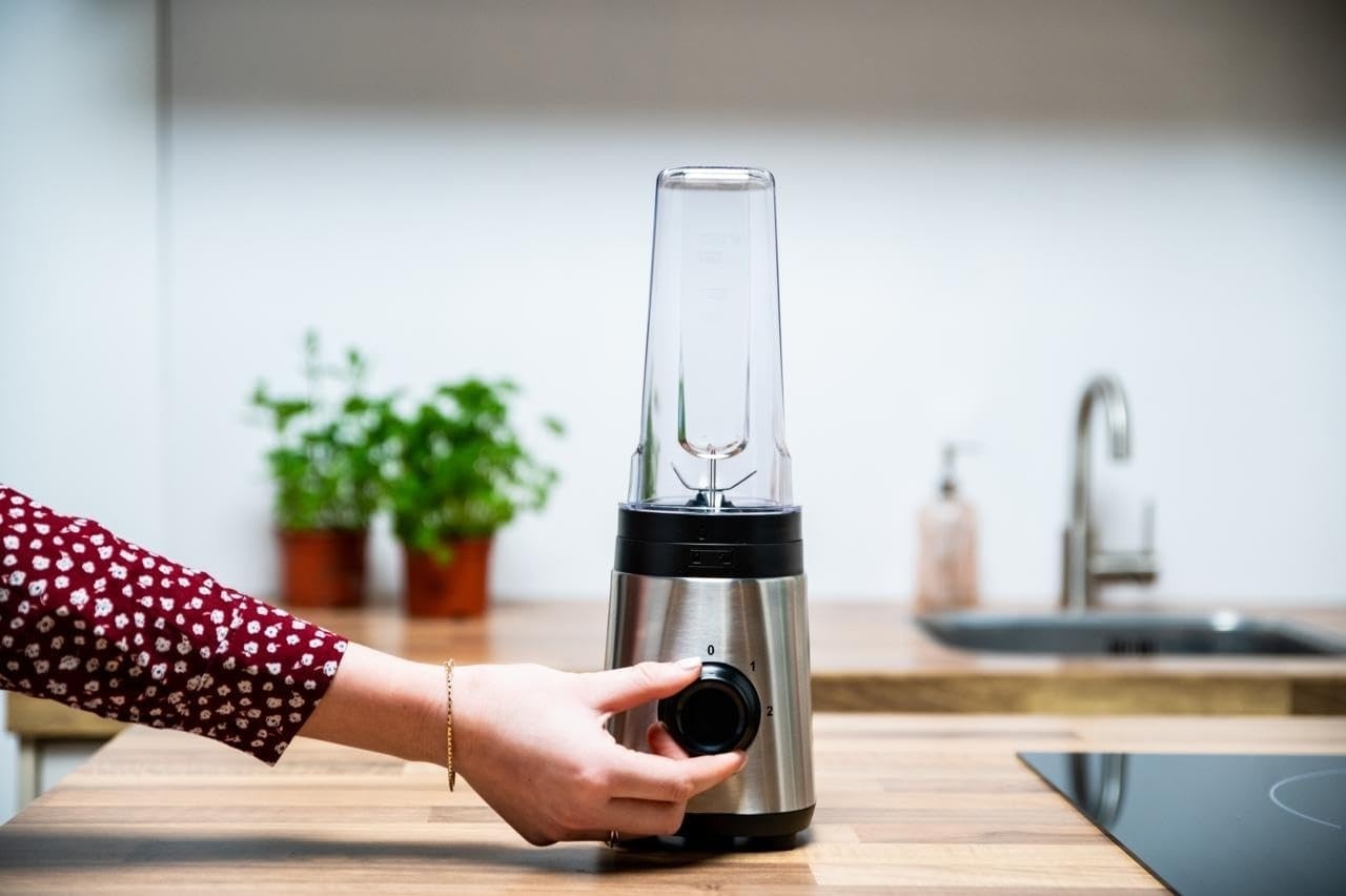Mixeur Blender Smoothie 300W 2 Vitesses + Turbo 4 Lames Inox Gobelets 300/600 ml ALPINA – Image 6