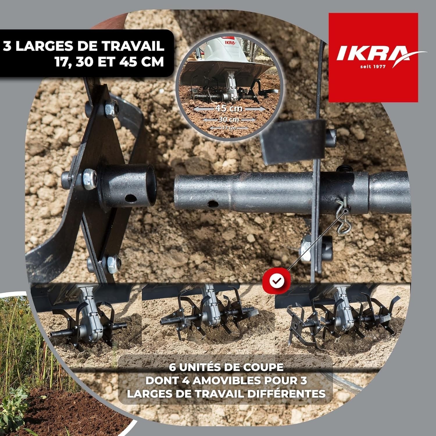 Motobineuse électrique 1500W Largeur de travail 17-45cm 6 fraises IKRA – Image 29