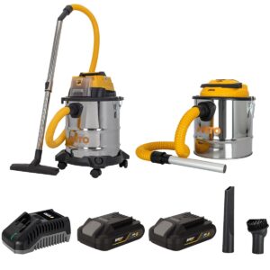 Pack 2 Aspirateurs à Batterie 20V Eau Poussières Cendres Cuves INOX 20L et 12L Filtres HEPA Chargeur Rapide VITO