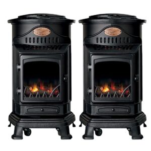 Pack de 2 Poêles à gaz Provence noir - 3400W - Fonte - Effet feu de bois - 2 niveaux de chauffe - SAHARA