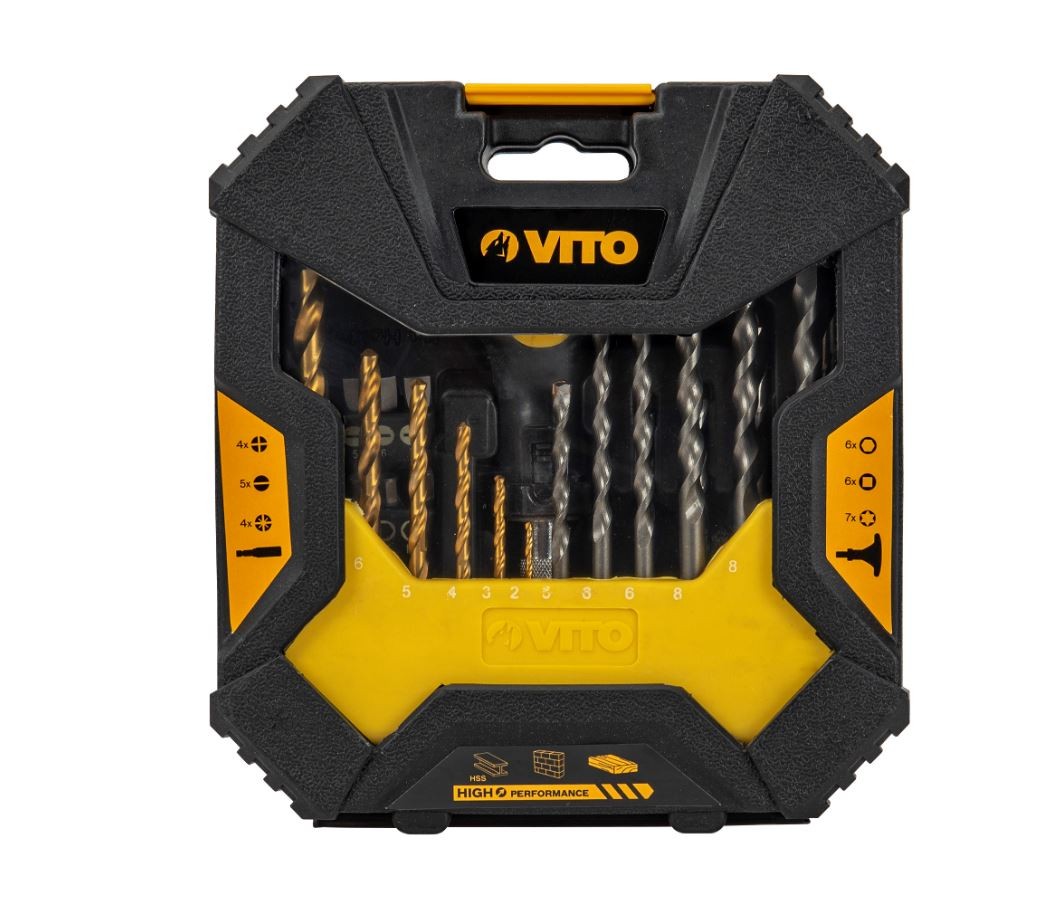 Perceuse à percussion 600W 3100trs/min Mandrin auto-serrant 13mm Coffret 50 pièces et boîte outils VITO PRO-POWER – Image 4