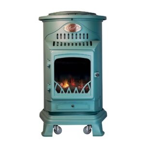 Poêle à gaz Provence vert - 3400W - Fonte - Effet feu de bois - 2 niveaux de chauffe - SAHARA