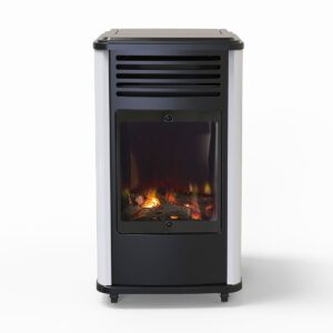 Poêle à gaz Manhattan Blanc - 3400W - Effet feu de bois - 3 niveaux de chauffe - Allumage piézo - SAHARA