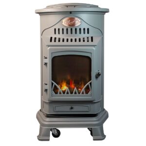 Poêle à gaz Provence gris - 3400W - Fonte - Effet feu de bois - 2 niveaux de chauffe - SAHARA