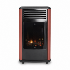 Poêle à gaz Manhattan Rouge - 3400W - Effet feu de bois - 3 niveaux de chauffe - Allumage piézo - SAHARA