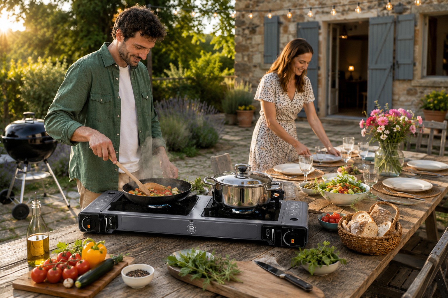 Réchaud à Gaz 2 Feux 3800W + 4 cartouches Butane - Surface de cuisson 21 x 21 cm - Allumage Piezo - INTEC – Image 6