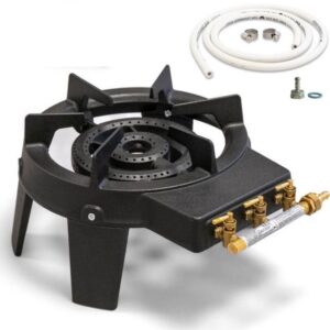 Réchaud à gaz en fonte 9,8 kW - 2 Brûleurs + Tuyau flexible 1,50m - INTEC