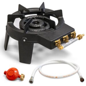 Réchaud à gaz en fonte 9,8 kW - 2 Brûleurs + Détendeur PROPANE + Tuyau vissable 1,5m - PROWELTEK