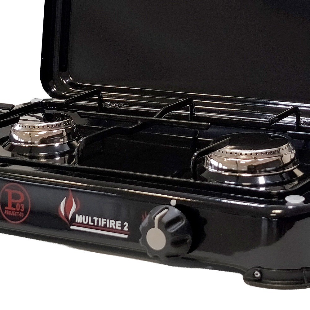Réchaud à Gaz Portable - 2 Feux 3200W - Butane ou Propane - Brûleurs Inox - Plaque de Cuisson Noire - INTEC – Image 3