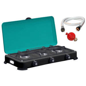 Réchaud à gaz 3 Feux GOLD III 4100W - Brûleurs fonte amovibles + Tuyau gaz + Détendeur Propane 37mbar - INTEC