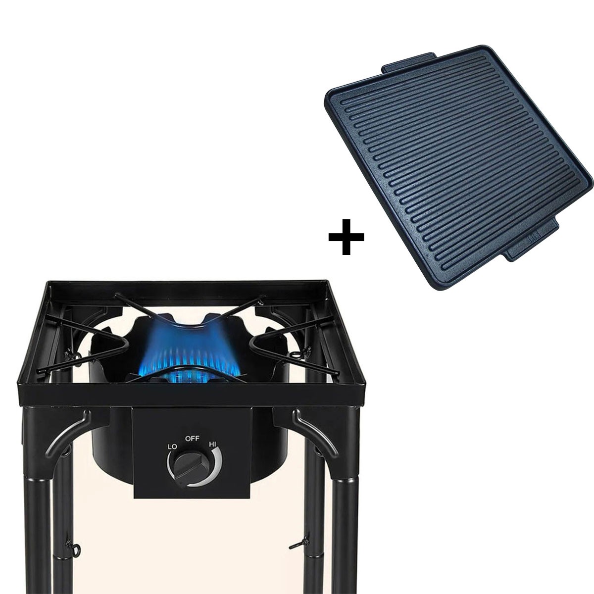 Réchaud à Gaz 1 feu 4,5kW Brûleur Fonte Plaque Grill 40x40cm 3 Hauteurs Piezo INTEC – Image 4
