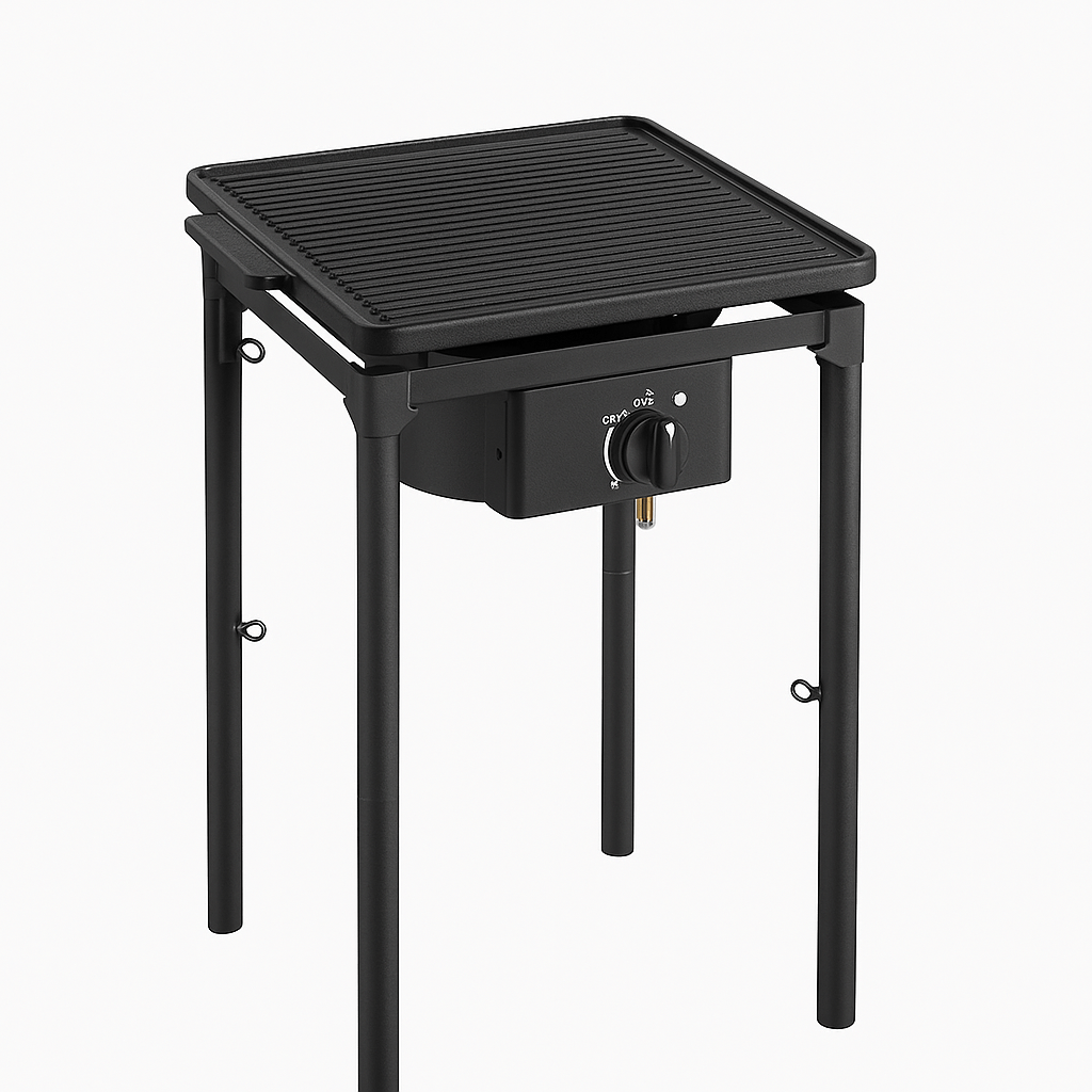 Réchaud à Gaz 1 feu 4,5kW Brûleur Fonte Plaque Grill 40x40cm 3 Hauteurs Piezo INTEC – Image 2