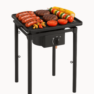 Réchaud à Gaz 1 feu 4,5kW Brûleur Fonte Plaque Grill 40x40cm 3 Hauteurs Piezo INTEC