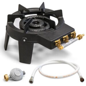 Réchaud à gaz en fonte 9,8kW - 2 Brûleurs + Détendeur BUTANE 28 mbar + Tuyau à vis 1,50m - MEVA