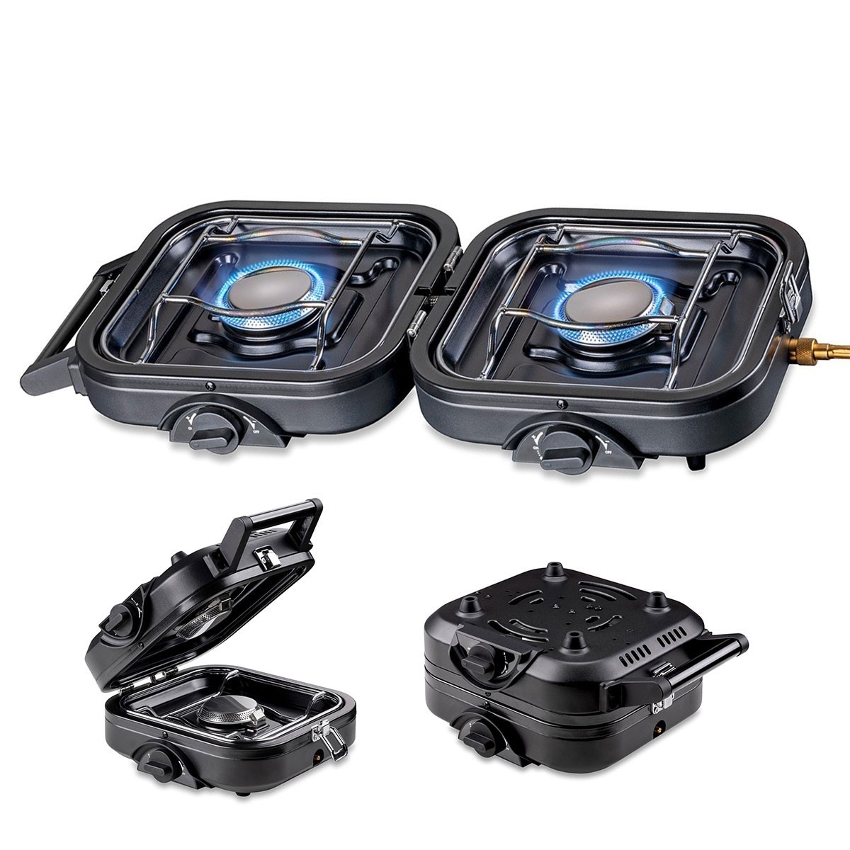 Réchaud gaz 2 feux 4600W Pliable Inox Allumage Piezo + 4 Cartouches de gaz KEMPER – Image 4